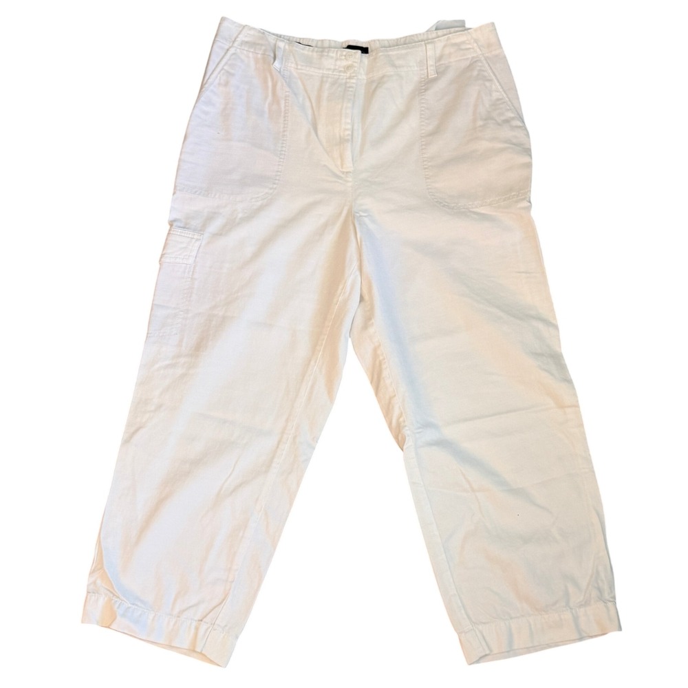 Talbots Supersoft Cargo Pants Womens 14 White Excellent Wide Leg Cropped Utility